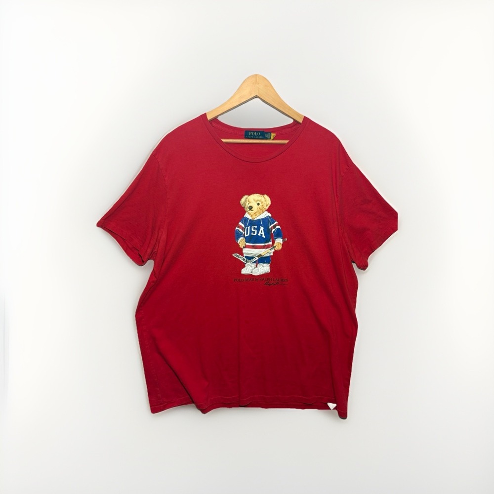 Polo Ralph Lauren Polo Bear USA Hockey T-Shirt Men's XXL Red Graphic Tee